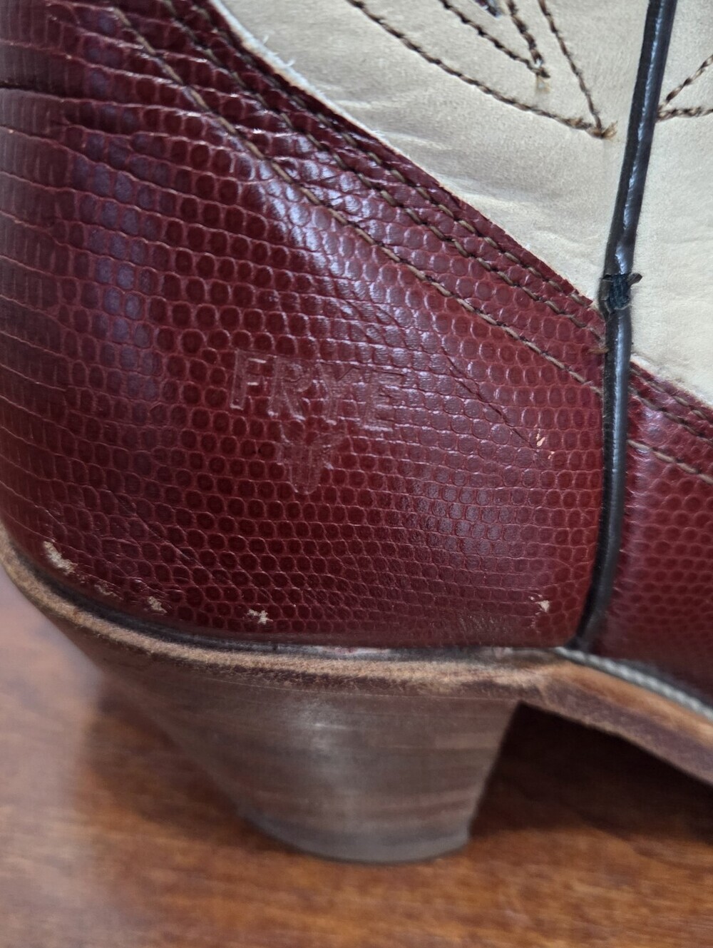 VTG Frye Boots Womens Two-Tone Red Lizard Leather Heeled Inlay Western Size 5.5 - Picture 8 of 13
